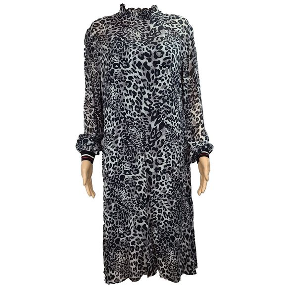 NWT Marc Cain Women's (12) Black & Gray Leopard Crepe Dress Slip Lining-$380 - Picture 3 of 15